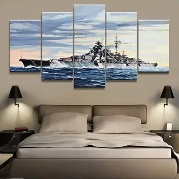 Bez Okvira Platna 5 kom. Bojni brod Bismarck Vojno oružje Zidni Umjetničke plakati Kućnog tekstila Pribor za slike Uređenje sobe Slike