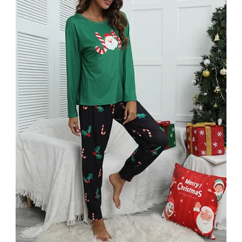 Božićni ženske pidžame Kit Pidžama Y2k Dugi Rukav po cijeloj površini Djeda Mraza Majice i Hlače s elastičan struk Božićno odijevanje