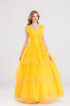 Halloween Cosplay za odrasle Princeza Belle Kostim za odrasle žene Princeza Večeri loptu haljina Cvijet donje žuta haljina