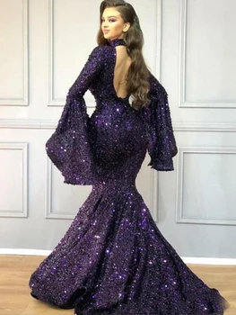 Laurie Arapski Visok izrez Šljokice Večernje haljine Sirena 2020 Spaljene Dugim rukavima s otvorenim leđima Večernje haljine za maturalne Bujne haljine