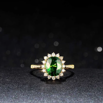 Luksuzni Ovalni Smaragd dragulj s mogućnošću promjene veličine Donje Prsten Zlatni Kristal Zeleni Cvijet Vjenčanja Vjenčani prsten za stranke Fin nakit veleprodaja