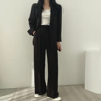 Moda HziriP Ženske Šik Kompleti Iz Dva Predmeta Jesen slobodan Blazers Elegantna odijela Direktni Formalni Čvrste Hlače 2021 s visokim strukom 