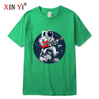 Muška majica XIN YI od visokokvalitetnog pamuka Smiješno astronaut svira gitaru sa po cijeloj površini slobodna muška majica okruglog izreza muške majice su majice majice