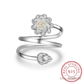 Nove akvizicije Prsten od 925 sterling srebra Prsten s cvijetom Lotosa Fin Nakit Za žene Prsten za Vjenčanje je Dan Rođenja Visoke Kvalitete