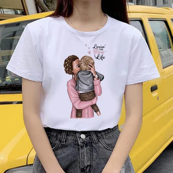 Obiteljska zabavna majica sa rukavima za mame i kćeri, majica sa po cijeloj površini, ženska casual majica s dragim srcem, t-shirt s Харадзюку, top-majica
