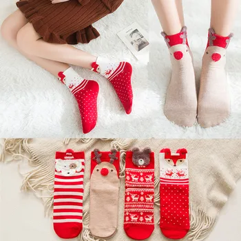 Pamuk Božićne Čarape Crvena Crtani Srednje Čarape s cijevi Nakit Ukrasi Za Dom Božićne Darove Božićne Novogodišnje Pribor