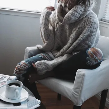 Topla rasprodaja!Ženski džemper s odbačenost ovratnik, računalni pletene Casual pulover, zimska odjeća, ženski džemper, pletene džemper