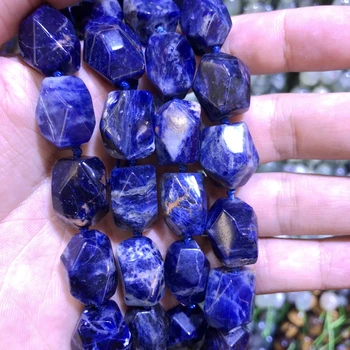 Veleprodaja 2 konac Prirodni Plavi Содалит Dragulj Izbrušena Grumen Komad Perle,Perle za izradu nakita od dragog kamenja,15,5