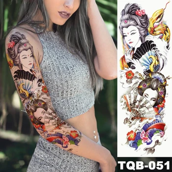 Velika Ruka Rukav Tetovaže Japanske Gejše Zmija Vodootporne Privremena Tetovaža Naljepnica Lotos Paun Djevojka Tetovaža Body Art Žene