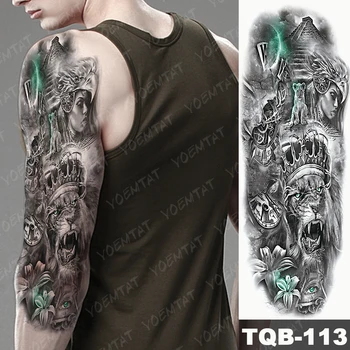 Velika Ruka Rukav Tetovaže Piramide Egipatski Leopard Vodootporan Privremena Tetovaža Naljepnica Lav Sova Body Art Potpuna Lažna Tetovaža Žene Muškarci 