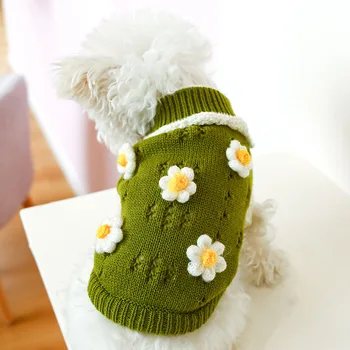 Zimska odjeća za pse Mali Pas Mačka Džemper Pas Kardigan Slatka Cvijet Šuplje Dizajn Djevojka Pletene kukičanje Dres Kaput Pink Zelena Odjeća za kućne ljubimce