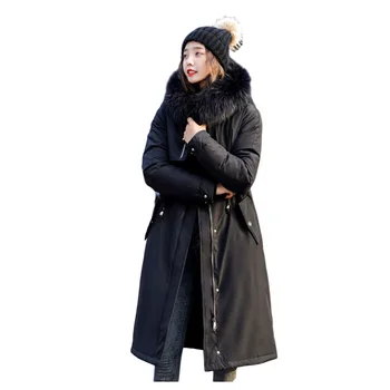 Zimske ženske duge kaput s kapuljačom Krzna ovratnik Debele tople zimske jakne Ženske parkovi Feminimo De Inverno Ropa Mujer Ženski kaput 