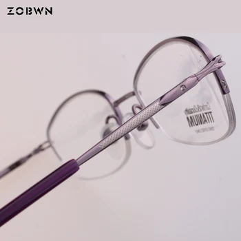 ZOBWN titan bodovi ženski unisex pluća optički naočale s pola okvir, smeđa i ljubičasta montures de lunette Oculos de grau femininos 