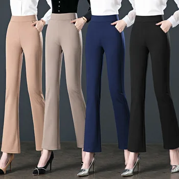 Ženske hlače s mikro-расклешенными hlačama Proljeće i jesen Nove Svakodnevne Hlače s visokim strukom Plus Size Pletene elastične hlače Ženske hlače