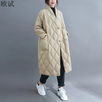 Негабаритное checkered zimski kaput Za žene Slobodne svakodnevne duge jakne Kaputi Ženski moda Mujer Femme Ženska jakna i kaput Oversize 2021 