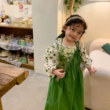 ХАЯНА 2021 Jesen Novi komplet odjeće za djevojčice sa zelenim rukavima Košulje grašak i monotone haljina 2 kom. Kostim za djevojčice